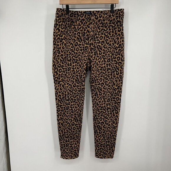 J.CREW 9" High Rise Skinny Jeans Size 32 Waist Exposed Button Fly Leopard Print - Picture 1 of 15